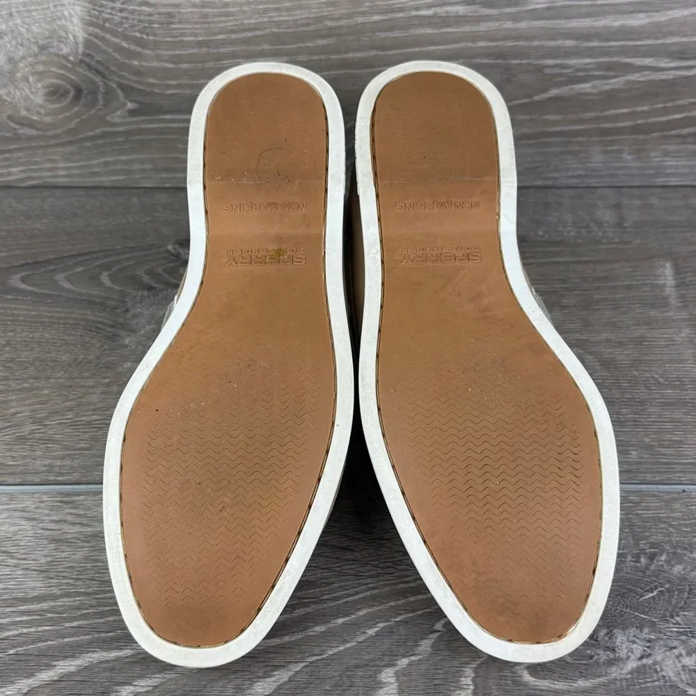 Sperry Top Sider Authentic Original Women’s Sz 8.5 Tan Leather 2-Eye Moccasins